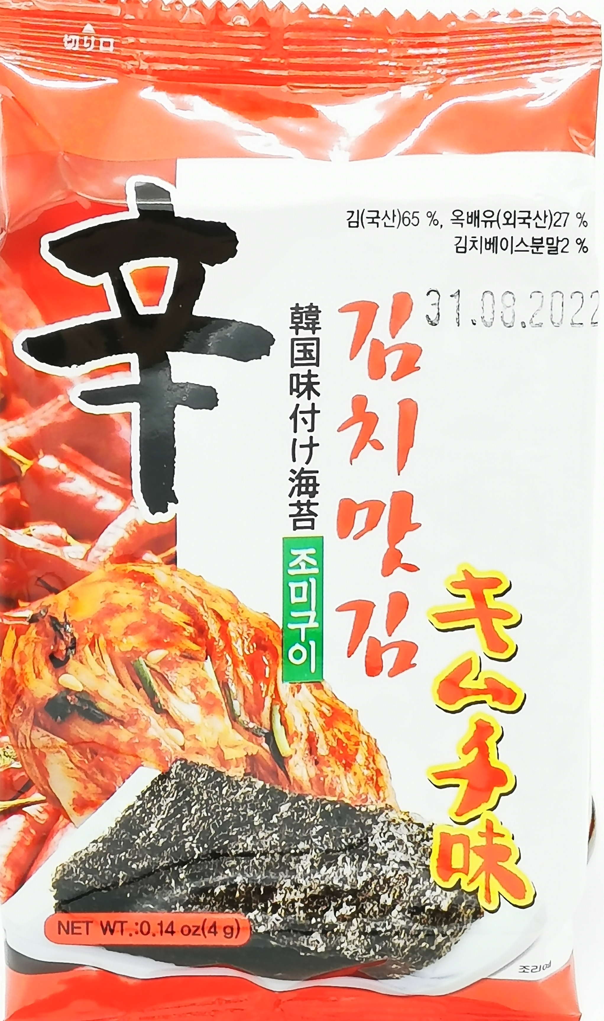 Korean Kimchi flavoured seasoned seaweed 4g